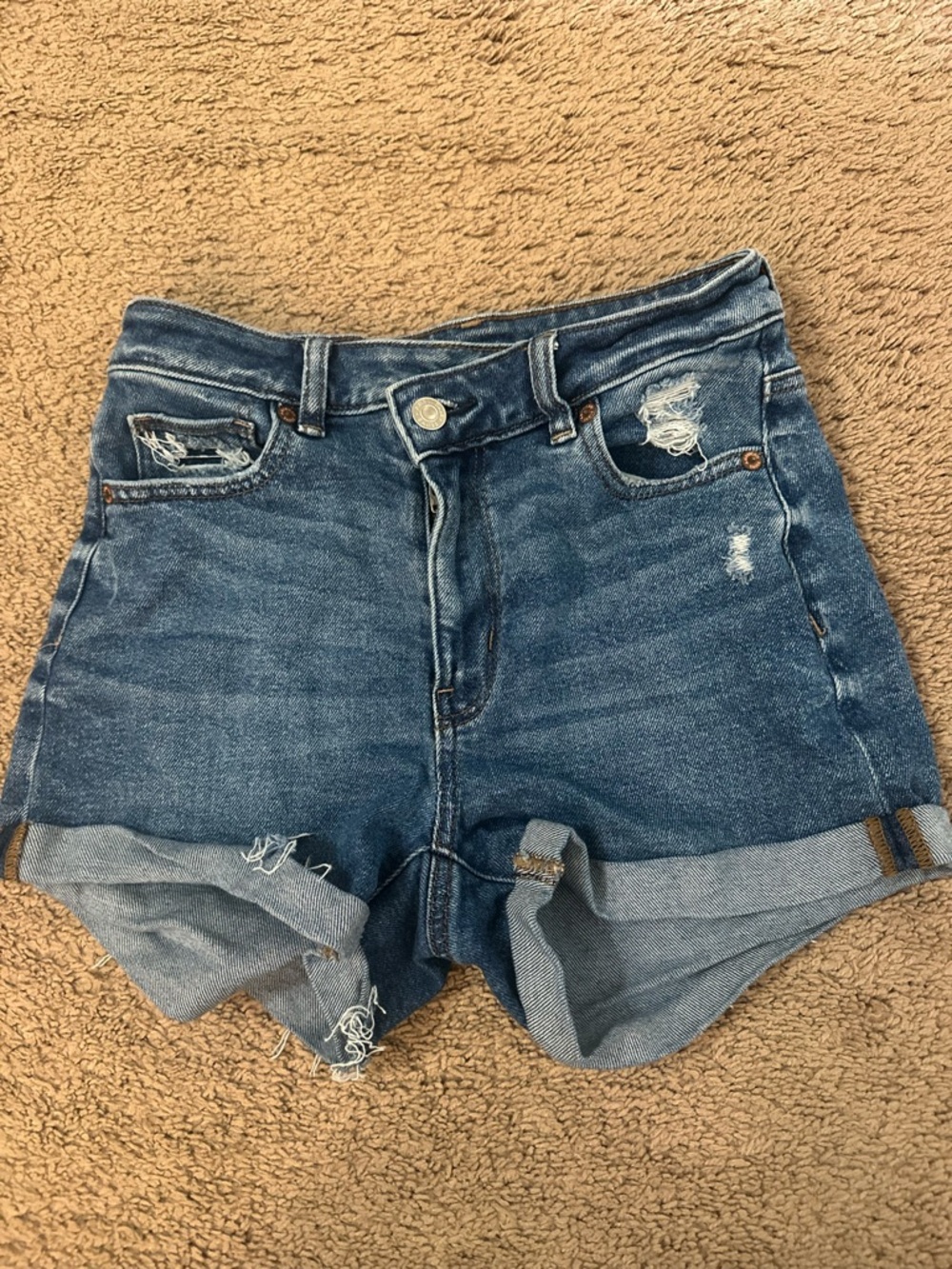 American Eagle Women’s Crossover Button Mom Short Denim Jean Shorts Size 00